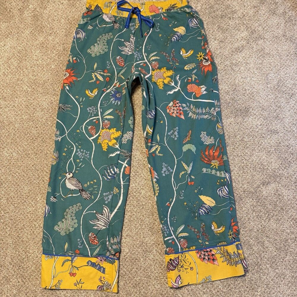 Anthropologie Florence Balducci Menagerie Pajama Pants Teal Floral Bird Small